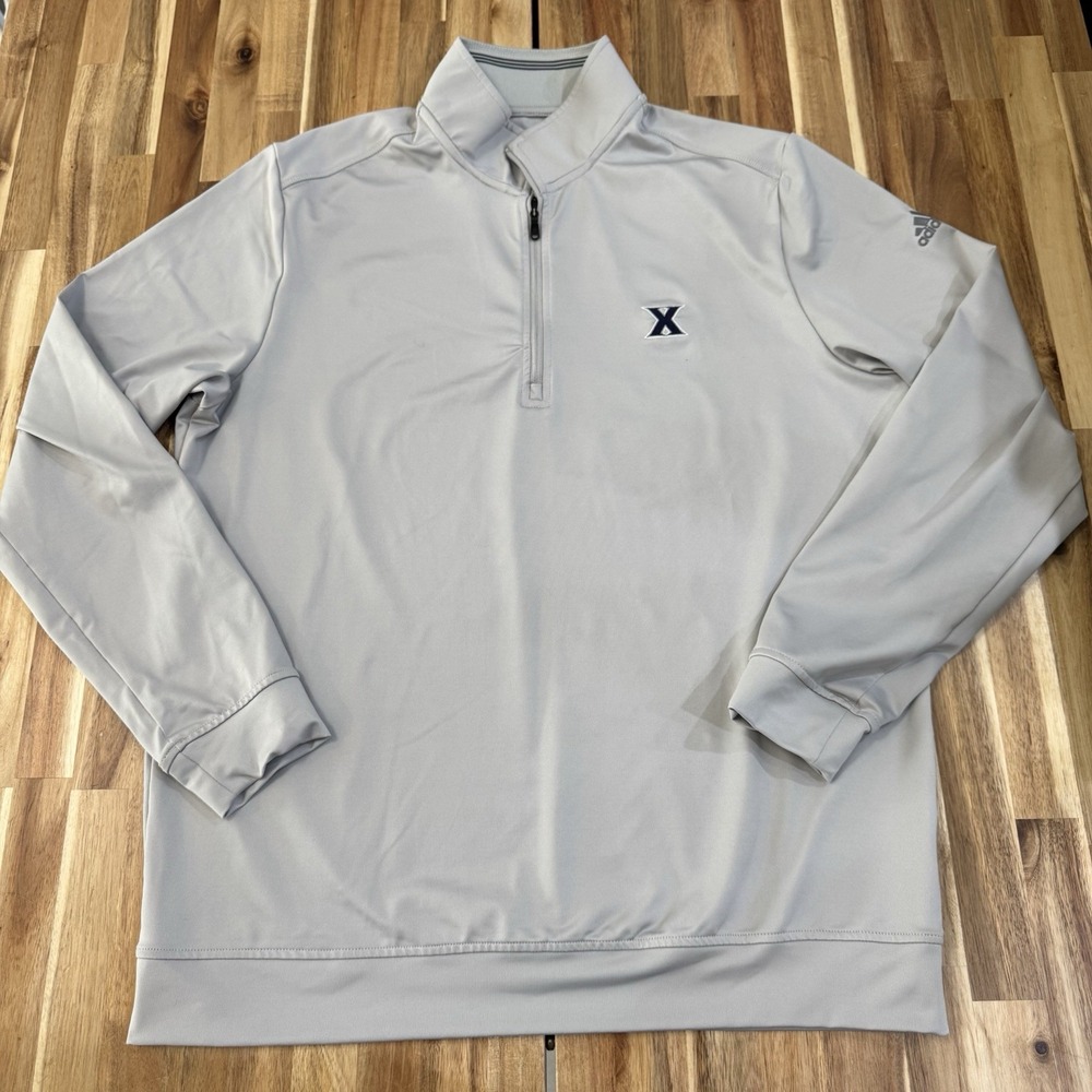 Xavier Musketeers Pullover Mens L Adidas‎ Gray 1/4 Zip Performance Stretch
